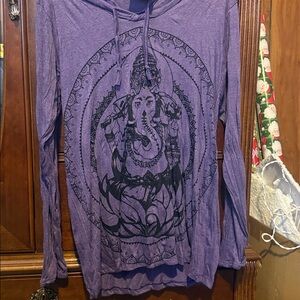 Purple Ganesh Long Sleeve Hooded Tee
